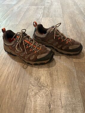 Men’s Merrell Ridgepass Waterproof Suede Leather Hiking Trail Shoes Brown